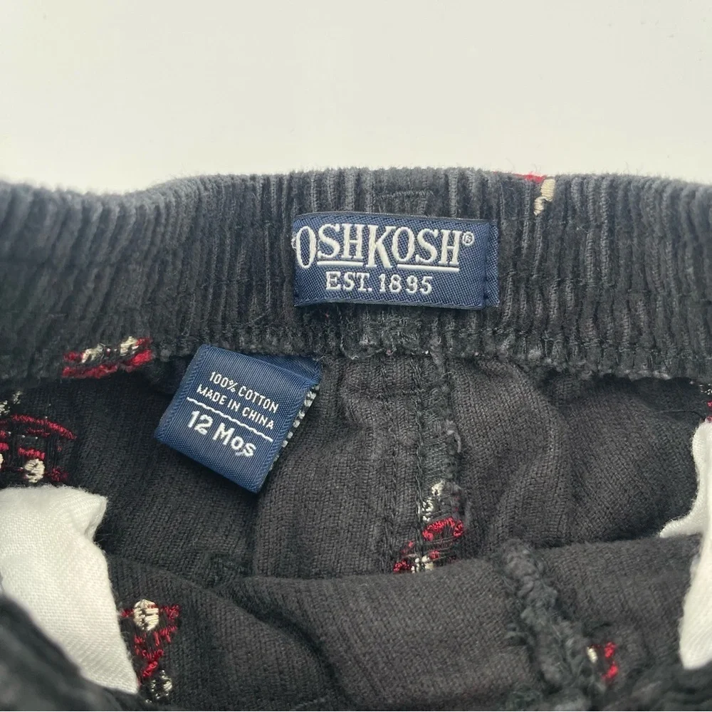 Vtg Oshkosh Toddler Boys Size 12 mos Black Corduroy Train Pants w/Sweater Vest